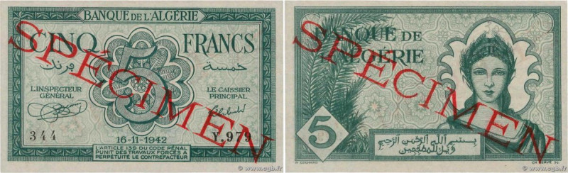 Country : ALGERIA 
Face Value : 5 Francs Spécimen 
Date : 16 novembre 1942 
Peri...