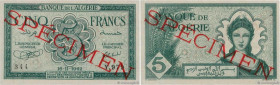 Country : ALGERIA 
Face Value : 5 Francs Spécimen 
Date : 16 novembre 1942 
Period/Province/Bank : Banque de l'Algérie 
Catalogue reference : P.91s 
A...