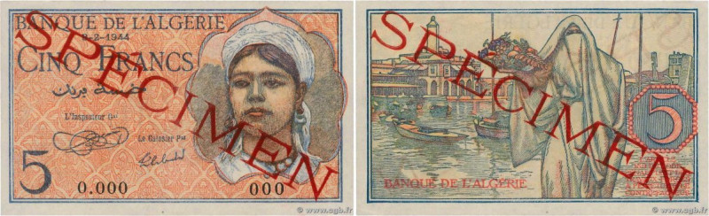 Country : ALGERIA 
Face Value : 5 Francs Spécimen 
Date : 08 février 1944 
Perio...