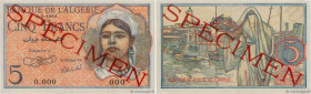 Country : ALGERIA 
Face Value : 5 Francs Spécimen 
Date : 08 février 1944 
Period/Province/Bank : Banque de l'Algérie 
Catalogue reference : P.94s 
Ad...