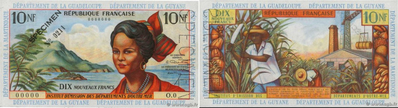 Country : FRENCH ANTILLES 
Face Value : 10 Nouveaux Francs Spécimen 
Date : (196...