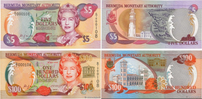 Country : BERMUDA 
Face Value : 5 et 100 Dollars Petit numéro 
Date : 24 mai 200...