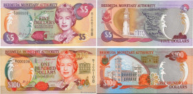 Country : BERMUDA 
Face Value : 5 et 100 Dollars Petit numéro 
Date : 24 mai 2000 
Period/Province/Bank : Bermuda Monetary Authority 
Catalogue refere...
