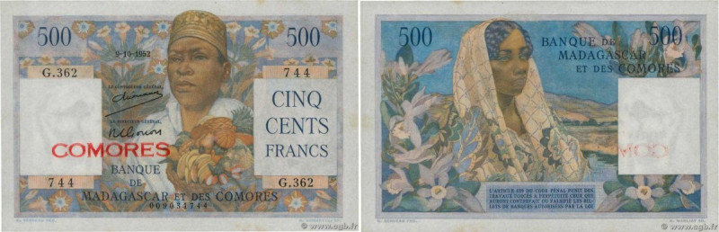 Country : COMOROS 
Face Value : 500 Francs  
Date : 09 octobre 1952 
Period/Prov...