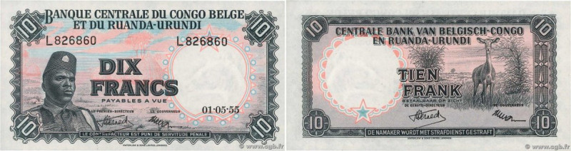 Country : BELGIAN CONGO 
Face Value : 10 Francs  
Date : 01 mai 1955 
Period/Pro...