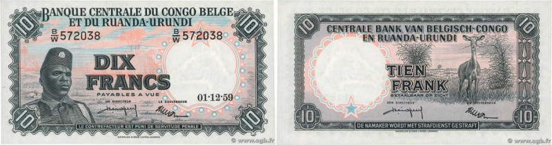 Country : BELGIAN CONGO 
Face Value : 10 Francs  
Date : 01 décembre 1959 
Perio...