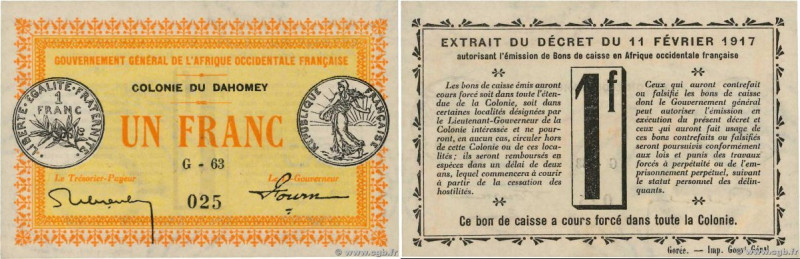 Country : DAHOMEY 
Face Value : 1 Franc  
Date : 11 février 1917 
Period/Provinc...