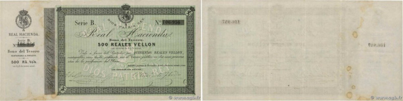 Country : SPAIN 
Face Value : 500 Reales De Vellon  
Date : 01 novembre 1873 
Pe...