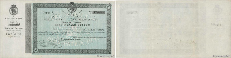 Country : SPAIN 
Face Value : 1000 Reales De Vellon  
Date : 01 novembre 1873 
P...