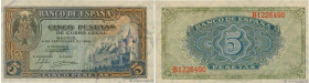 Country : SPAIN 
Face Value : 5 Pesetas  
Date : 04 septembre 1940 
Period/Province/Bank : Banco de Espana 
Catalogue reference : P.123a 
Alphabet - s...