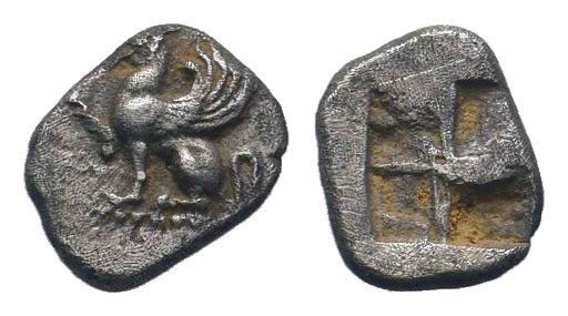 THRACE. Abdera. Circa 500-480 BC.AR Obol. Griffin seated to left, right forepaw ...