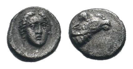 ASIA MINOR.Uncertain.6th-5th Century BC.AR Obol.Head of Apollo facing slightly r...