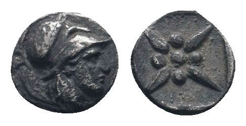 ASIA MINOR. Uncertain. 5th century BC.AR Hemiobol .Head of Athena right, wearing...