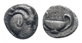 ASIA MINOR/Uncertain. 4th Century BC. AR Hemiobol . Head of satyr right / Kylix in incuse circle.Fine.RARE.

Weight : 0.3 gr

Diameter : 5 mm