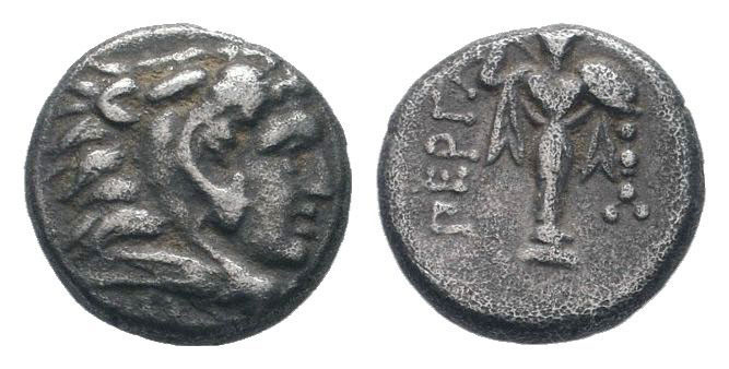MYSIA. Pergamon. Circa 310-282 BC. AR Diobol.Head of Herakles right, wearing lio...