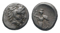 MYSIA.Pergamon.Circa 310-282 BC.AR Diobol.Head of Herakles right, wearing lion's skin / Archaistic Palladion: statue of Pallas Athena standing facing,...