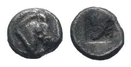 AEOLIS.Kyme.Circa 480-450 BC.AR Obol.Head of horse to right / Incuse square.Klei...
