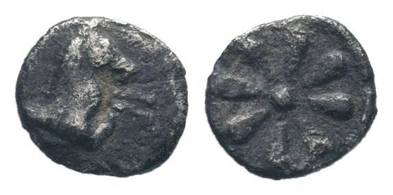 AEOLIS. Kyme. Circa 350-250 BC.AR Obol. Fore part horse right / rosette. SNG Cop...