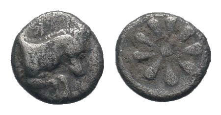 AEOLIS. Kyme. Circa 350-250 BC.AR Obol. Fore part horse right / rosette. SNG Cop...