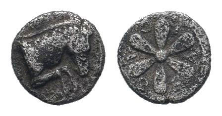 AEOLIS. Kyme. Circa 350-250 BC.AR Obol. Fore part horse right / rosette. SNG Cop...