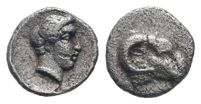 TROAS.Kebren. Circa 387-310 BC. AR Obol.Youthful male head right / Ram’s head ri...