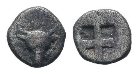 TROAS.Lamponeia. 4th Century BC. AR Hemiobol.Bull’s head facing / Quadripartite ...