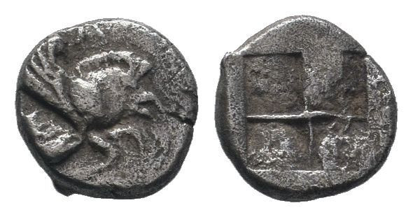 IONIA.Clazomennae.5th Century BC. AR Obol. Forepart of winged boar / Quadriparti...