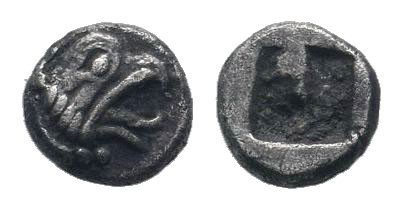 IONIA.Phokaia 530-500 BC.AR Obol.Head of griffin right / Quadripartite incuse sq...