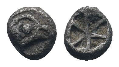 IONIA.Phokaia. 6th Century BC. AR Obol. Head of seal right / Quadripartite incus...