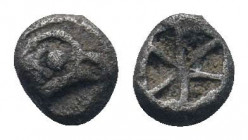 IONIA.Phokaia. 6th Century BC. AR Obol. Head of seal right / Quadripartite incuse square. BMC Ionia 79 var.Very fine.

Weight : 0.2 gr

Diameter : 4 m...