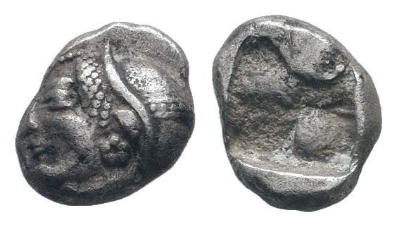 IONIA. Phokaia. Circa 521-478 BC.AR Diobol. Head of a nymph to left, wearing a s...