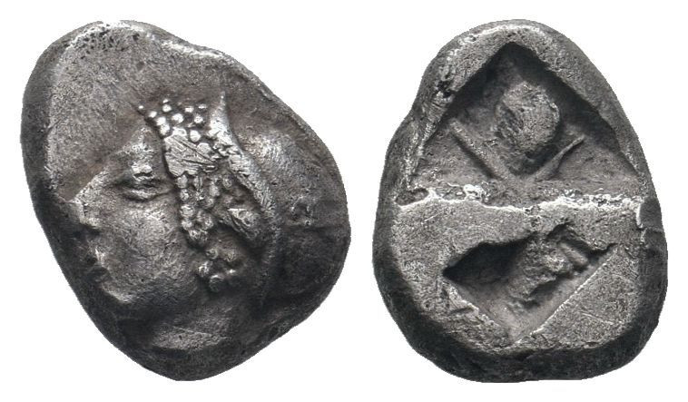 IONIA. Phokaia. Circa 521-478 BC.AR Diobol. Head of a nymph to left, wearing a s...