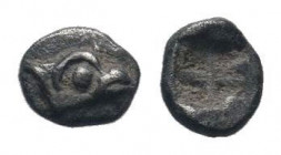 IONIA.Phokaia. 6th Century BC. AR Obol. Head of seal right / Quadripartite incuse square. BMC Ionia 79 var.Very fine.

Weight : 0.2 gr

Diameter : 5 m...