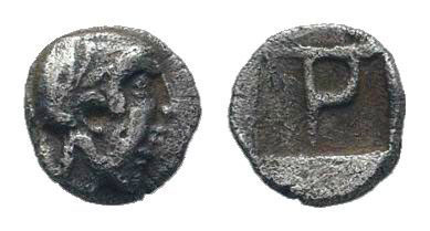 IONIA.Kolophon.Circa 450-400 BC.AR Obol.Laureate head of Apollo right / TΡ monog...