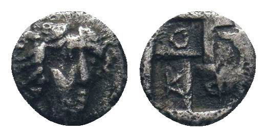 IONIA.Kolophon.Circa 450-400 BC.AR Obol.Laureate head of Apollo right / Quadripa...