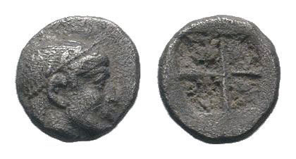 IONIA.Kolophon.350 BC.AR Tartemorion.Facing head of Apollo. / Quadripartite incu...