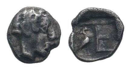IONIA.Kolophon. 5th century BC.AR Tetartemorion.Laureate head of Apollo right / ...