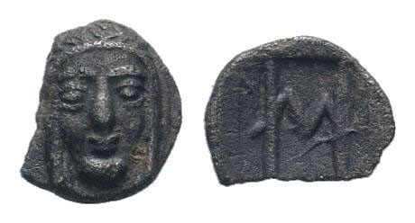 IONIA.Kolophon. 520-490 BC.AR hemiobol. Facing laureate and veiled head of Apoll...