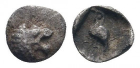 IONIA. Miletos or Mylasa.Circa 5th Century BC. AR Tetartemorion.Lion left / bird right in incuse square.Klein 431; SNG Kayhan 940-943; SNG Keckman 922...