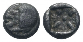 IONIA.Miletos.Circa 525-475 BC.AR Obol.Forepart of lion to left / Stellate pattern in incuse square.Klein KM 424; SNG Kayhan 476-481; SNG Keckman 273....