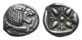 IONIA.Miletos.Circa 525-475 BC.AR Obol.Forepart of lion left, head right / Stellate floral design within square incuse. SNG Kayhan 462-75; SNG Copenha...