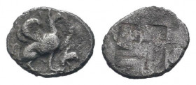 IONIA.Teos. Circa 478-449 BC.AR Trihemiobol.Griffin squatting right, raising left forepaw / Quadripartite incuse square. SNG Aulock 2258.Very fine.

W...