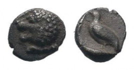 CARIA. Mylasa.Circa 420-390 BC.AR Obol.Forepart of lion right, head reverted / Bird standing left. SNG Kayhan 940-943 ; SNG Keckman I 926-927; SNG Tub...