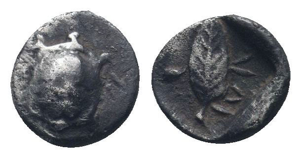 CARIA.Idyma circa 500-450 BC.AR Hemiobol.Tortoise / ΙΔΥ ΜΑ, leaf within incuse l...