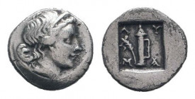 LYCIA.Lycian League. Masikytes 48-27 BC.Draped bust of Artemis left, bow and quiver over shoulder / Λ Y M A, quiver within, branch to left, all within...