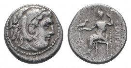 KINGS of MACEDON.Philip III. 323-280 BC. AR Drachm.Head of Herakles right, wearing lion skin headdress / ΦΙΛΙΠΠΟΥ, eus seated left, holding eagle and ...