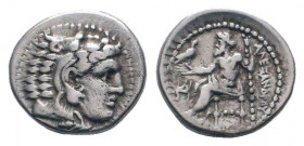 KINGS of MACEDON.Alexander III The Great.336-323 BC.Teos mint.AR Drachm.Head of Herakles right, wearing lion's skin headdress / AΛEΞANΔPOY, Zeus seate...