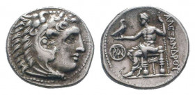 KINGS of MACEDON.Alexander III The Great.336-323 BC.Miletos mint.AR Drachm.Head of Herakles right, wearing lion's skin headdress / AΛEΞANΔPOY, Zeus se...