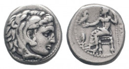 KINGS of MACEDON. Alexander III. The Great.336-323 BC.AR Drachm.Head of Herakles right, wearing lion skin headdress / AΛΕΞΑΝΔΡΟΥ, Zeus Aetophoros seat...