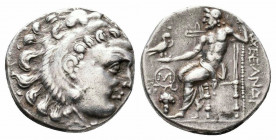 KINGS of MACEDON.Alexander III.336-323 BC.Chios Mint.AR Drachm.Head of Herakles right, wearing lion's skin headdress / AΛΕΞΑΝΔΡΟΥ, Zeus seated left, h...